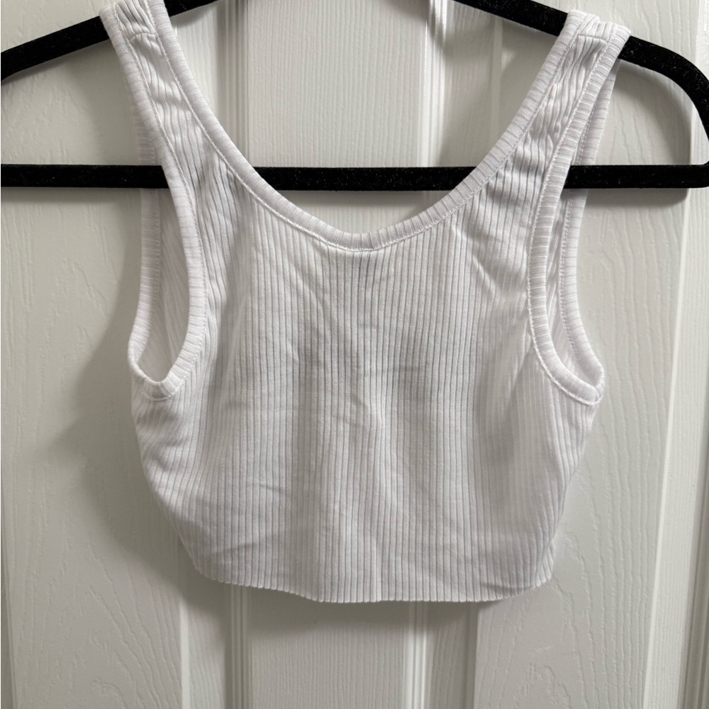 ASOS White Ribbed Crop Top with Black Script - Picture 2 of 2